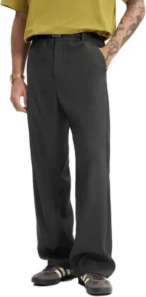Men's Teen Loose Fit Wide Leg Dress Pants Casual Solid High Waist Straight Leg Trousers with Pocket