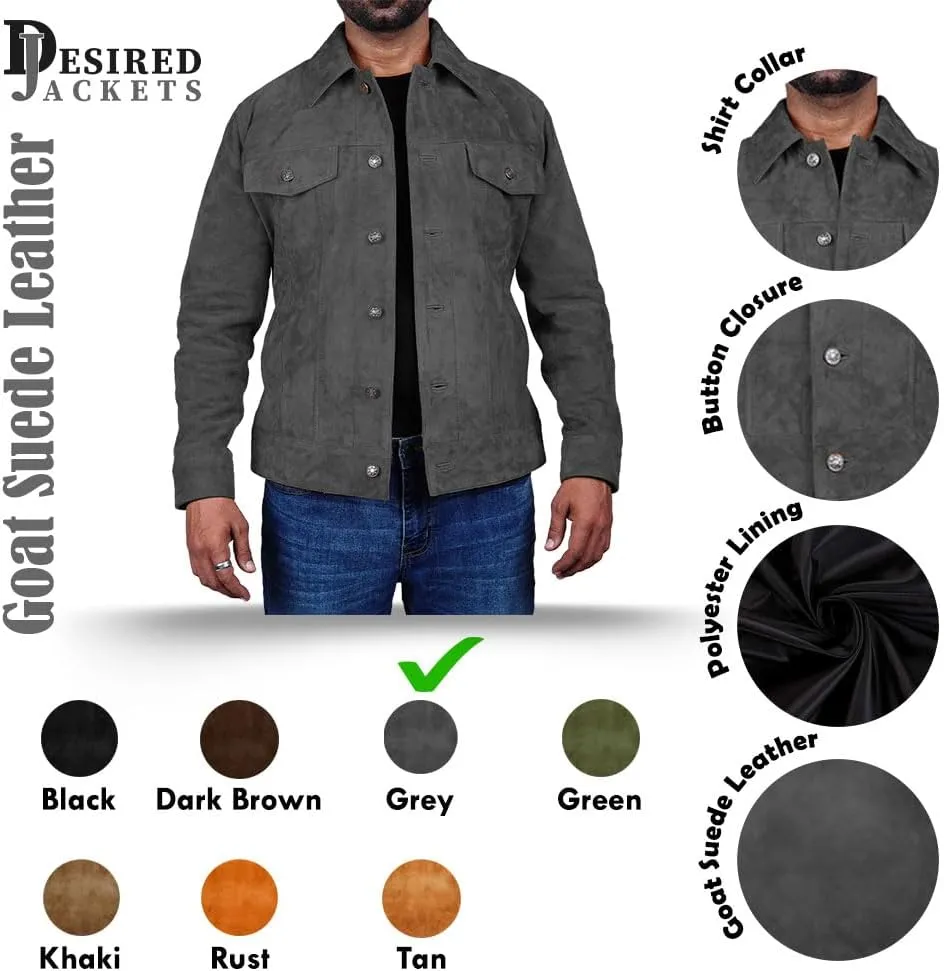 Mens Trucker Suede Leather Jacket Western Style Cowboy Suede Leather Jacket for Mens