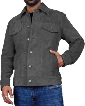 Mens Trucker Suede Leather Jacket Western Style Cowboy Suede Leather Jacket for Mens