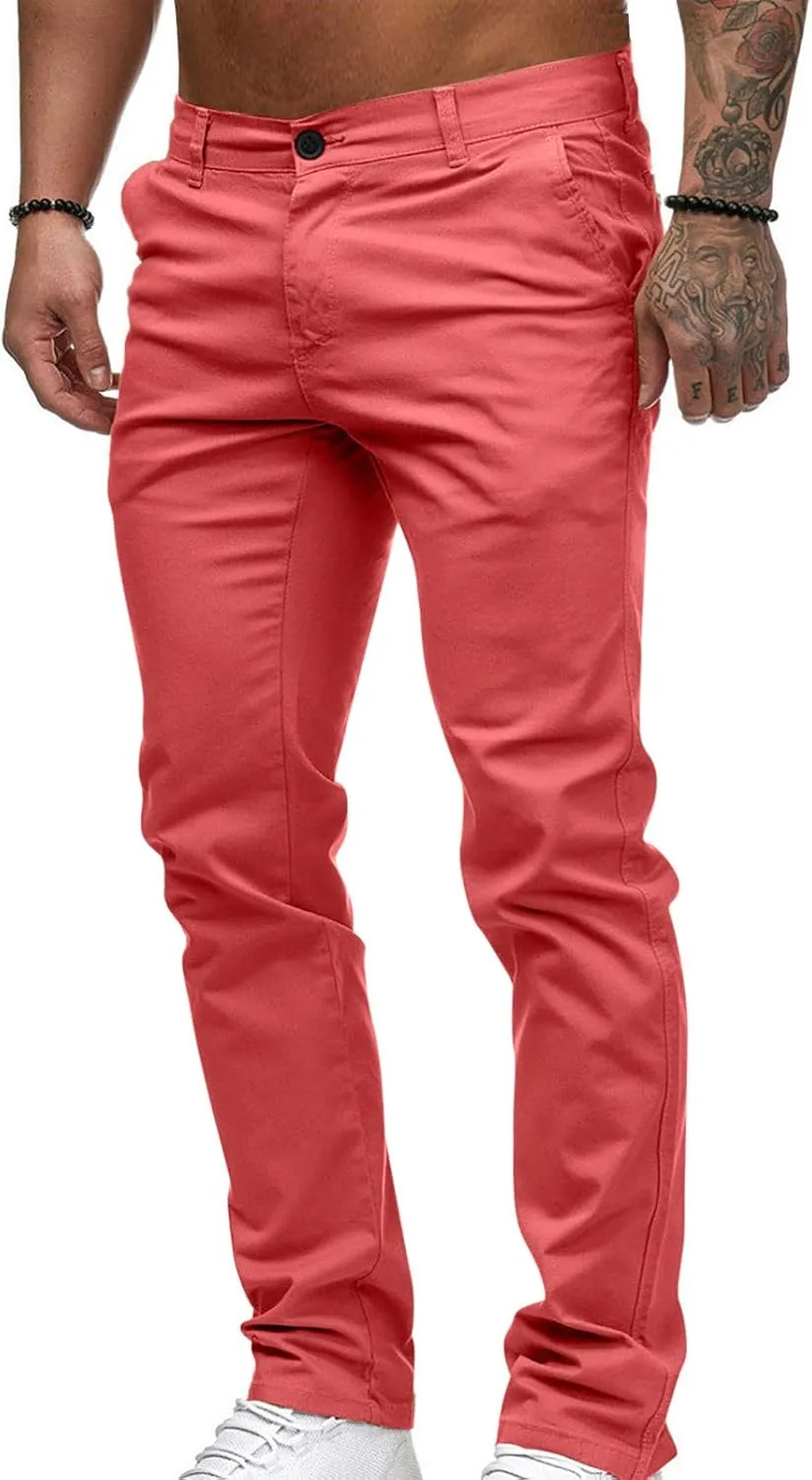 Mens Work Pants Lightweight Twill Uniform Slim Fit Chinos Trousers Casual Stretch Durable Cargo Pants with Pockets