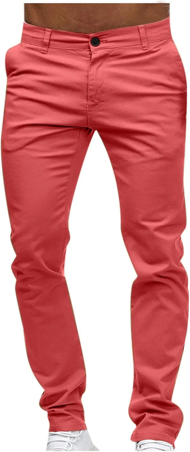 Mens Work Pants Lightweight Twill Uniform Slim Fit Chinos Trousers Casual Stretch Durable Cargo Pants with Pockets