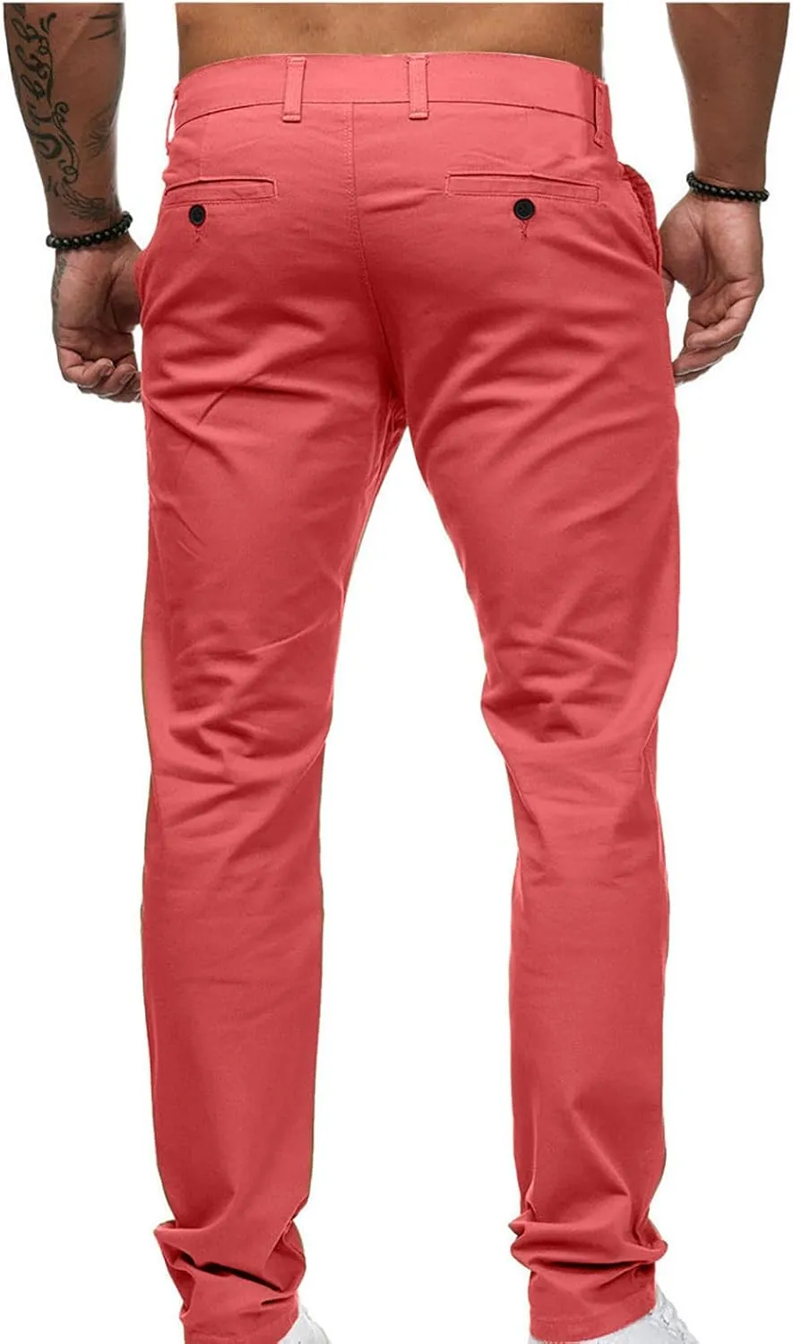 Mens Work Pants Lightweight Twill Uniform Slim Fit Chinos Trousers Casual Stretch Durable Cargo Pants with Pockets