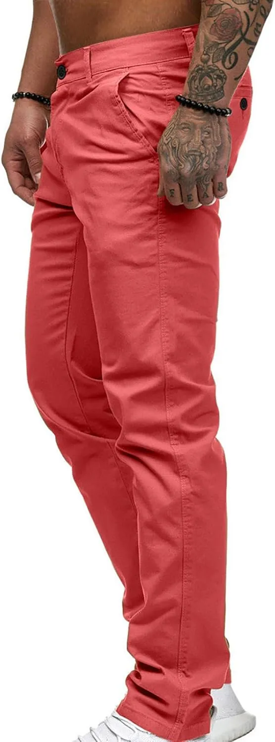 Mens Work Pants Lightweight Twill Uniform Slim Fit Chinos Trousers Casual Stretch Durable Cargo Pants with Pockets