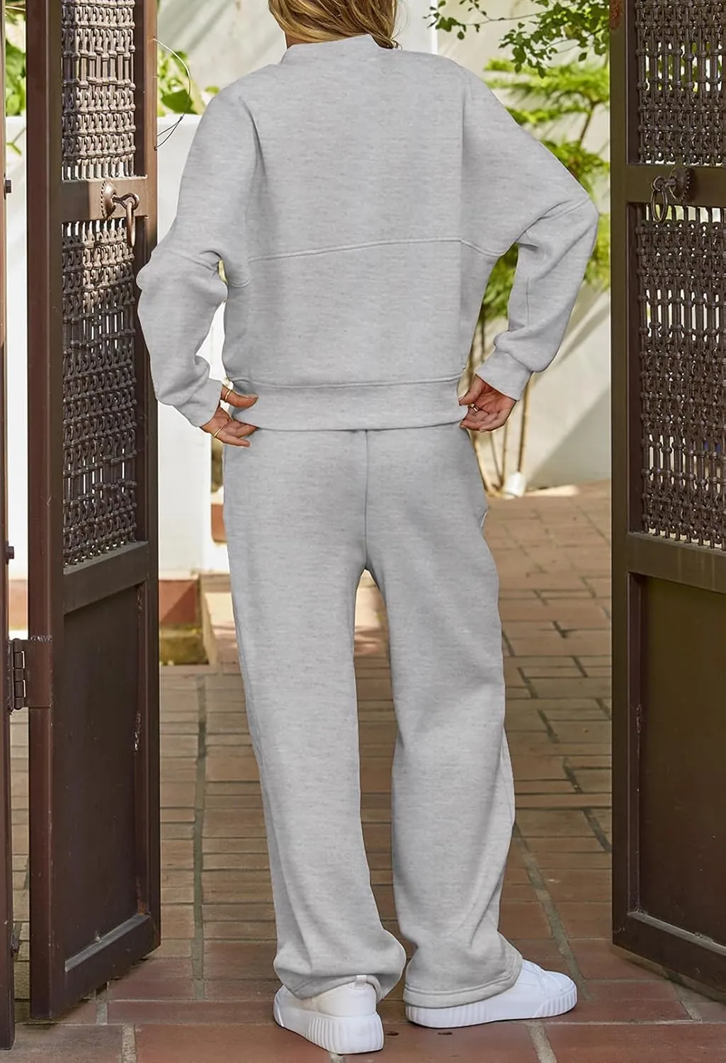 MEROKEETY Women's Fall 2 Piece Sweatsuits Set Long Sleeve Zip Up Sweatshirt Wide Leg Sweatpants Lounge Sets