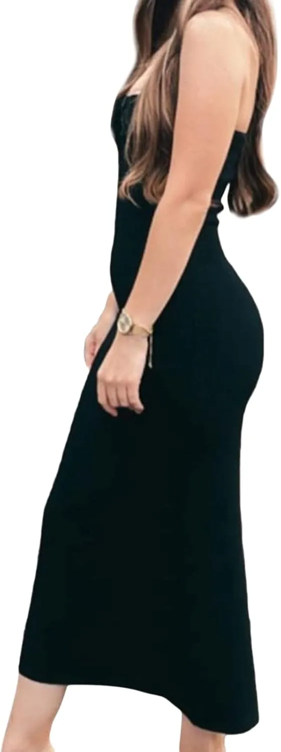NUFIWI Womens Sexy Knitted Cut Out Spaghetti Strap Long Dresses Halter Neck Backless Maxi Dress Club Party Y2K Streetwear