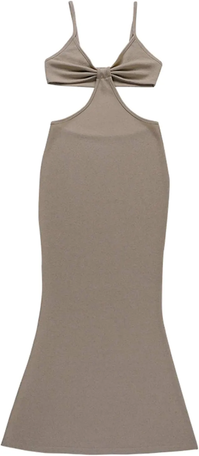 NUFIWI Womens Sexy Knitted Cut Out Spaghetti Strap Long Dresses Halter Neck Backless Maxi Dress Club Party Y2K Streetwear