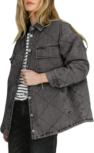 Omoone Women's Oversized Mid Long Denim Jacket Long Sleeve Button Up Pockets Jean Jacket Coat