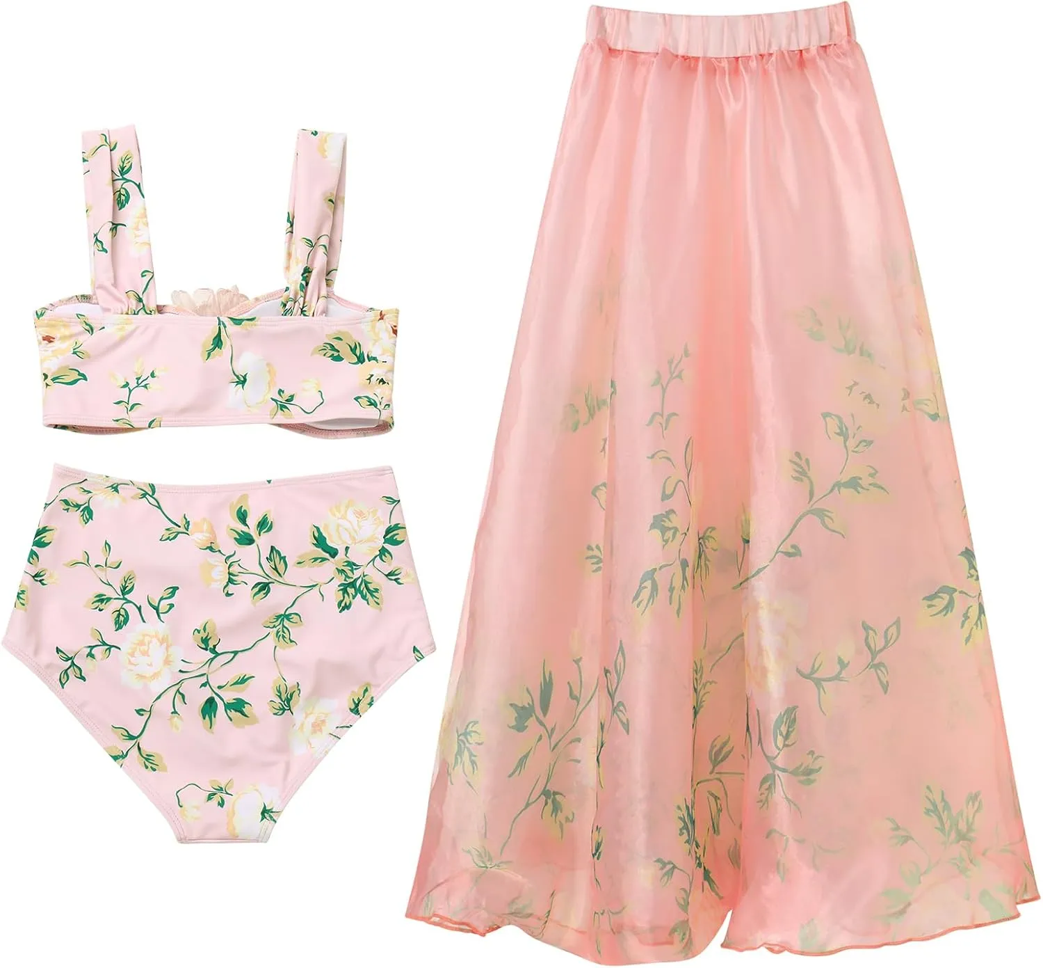One Piece Bathing Suit with Matching Sarong Halter Floral Sexy Swimsuit Cover Up Flattering Monokini Maxi Skirt