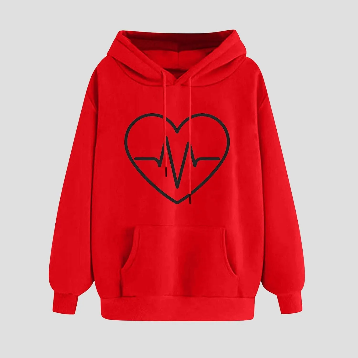 Oversized Hoodies For Women Casual Heart Print Long Sleeve Pullover Sweatshirts Loose Fit Tops With Pockets