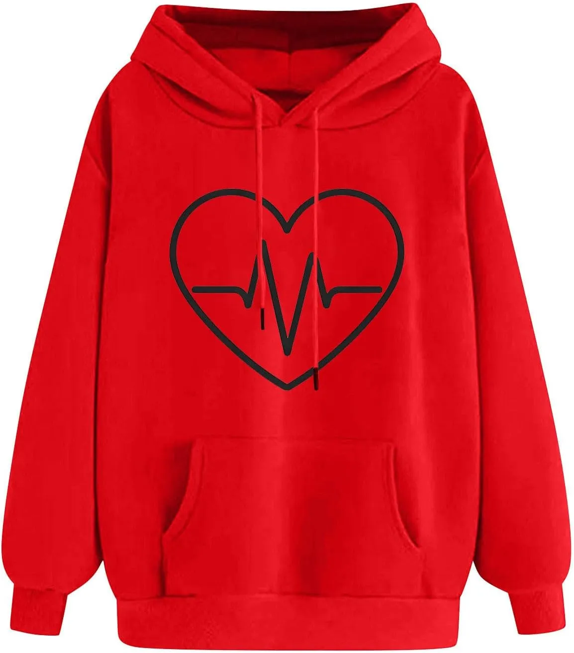 Oversized Hoodies For Women Casual Heart Print Long Sleeve Pullover Sweatshirts Loose Fit Tops With Pockets
