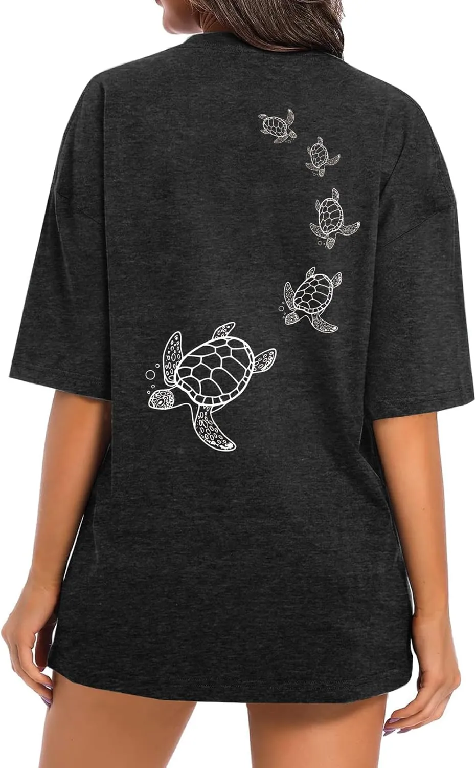 Oversized Sea Turtle Shirts Women Ocean Animal Hawaiian Tshirts Graphic Casual Summer Beach Vacation Tees Tops
