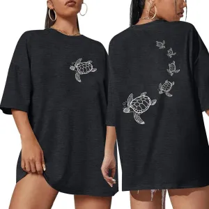 Oversized Sea Turtle Shirts Women Ocean Animal Hawaiian Tshirts Graphic Casual Summer Beach Vacation Tees Tops