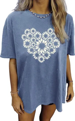 Oversized Tshirts for Women Wildflower Graphic Tees Hiking Crewneck Short Sleeve Clothes Casual Loose Hawaii Tops