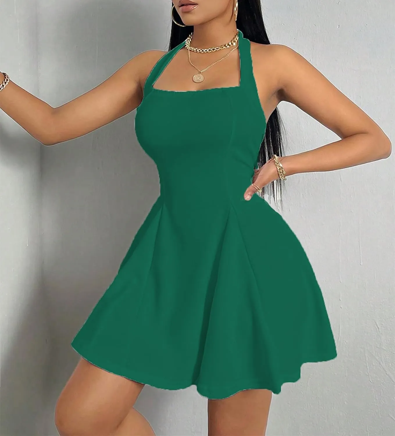 PerZeal Women's 2025 Summer Dress Sleeveless Halter Neck Sundress Backless Flared Short Mini Beach Dress