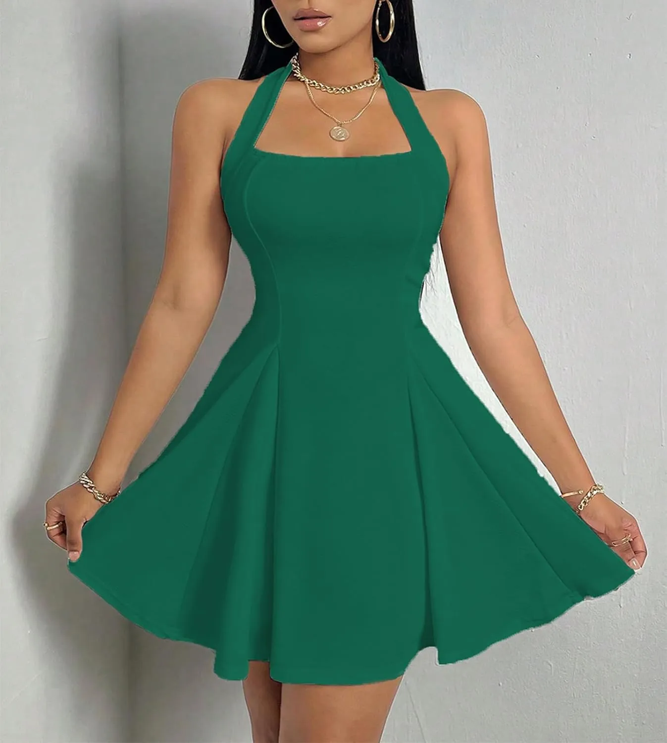 PerZeal Women's 2025 Summer Dress Sleeveless Halter Neck Sundress Backless Flared Short Mini Beach Dress