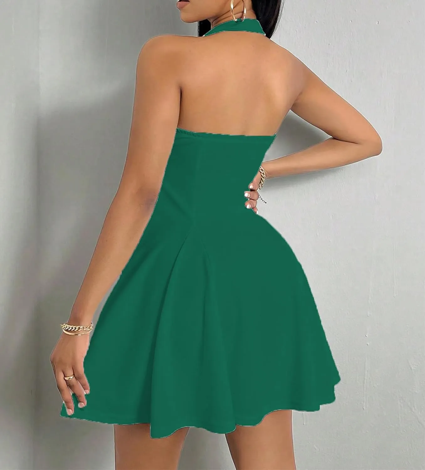 PerZeal Women's 2025 Summer Dress Sleeveless Halter Neck Sundress Backless Flared Short Mini Beach Dress