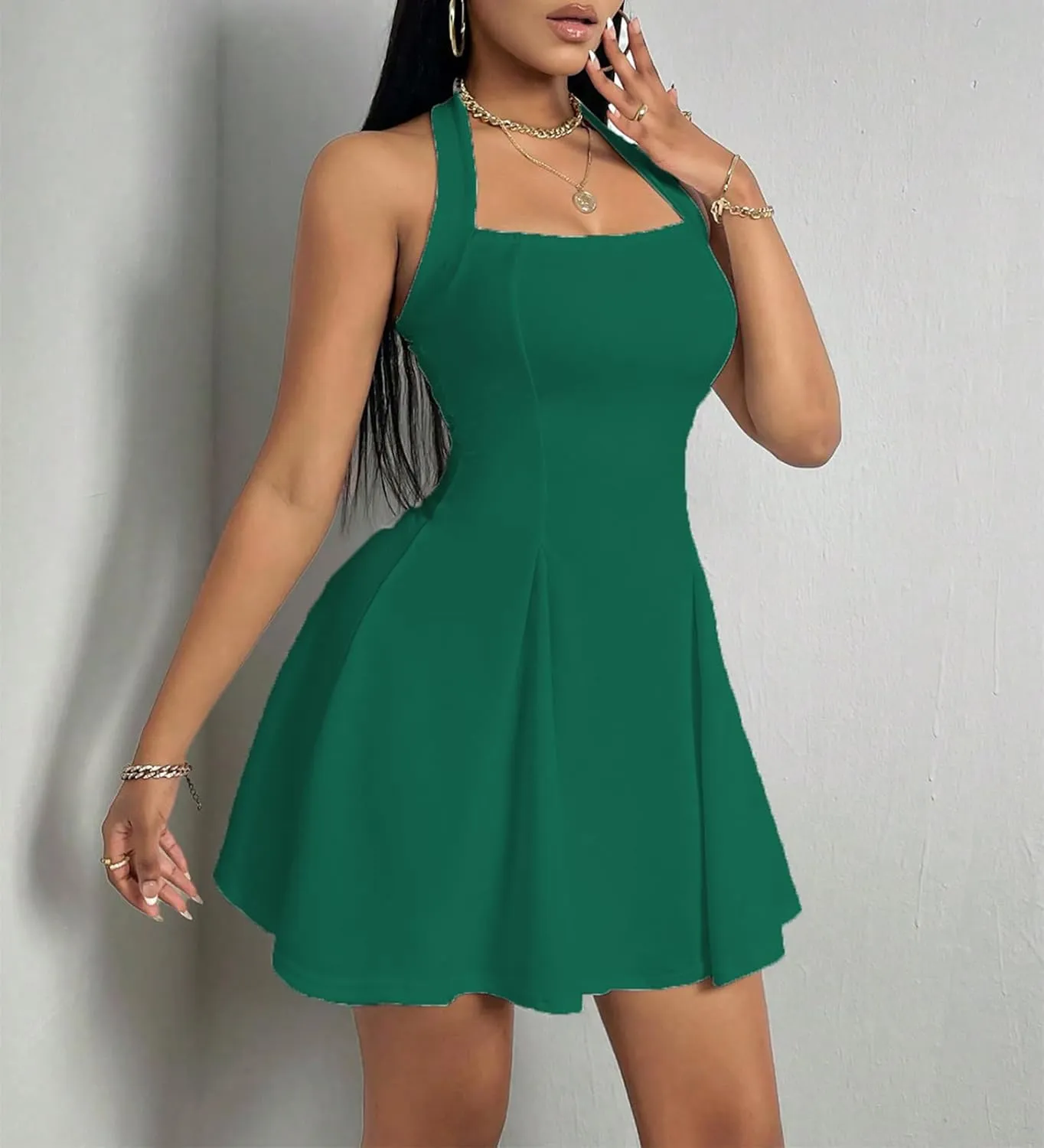 PerZeal Women's 2025 Summer Dress Sleeveless Halter Neck Sundress Backless Flared Short Mini Beach Dress