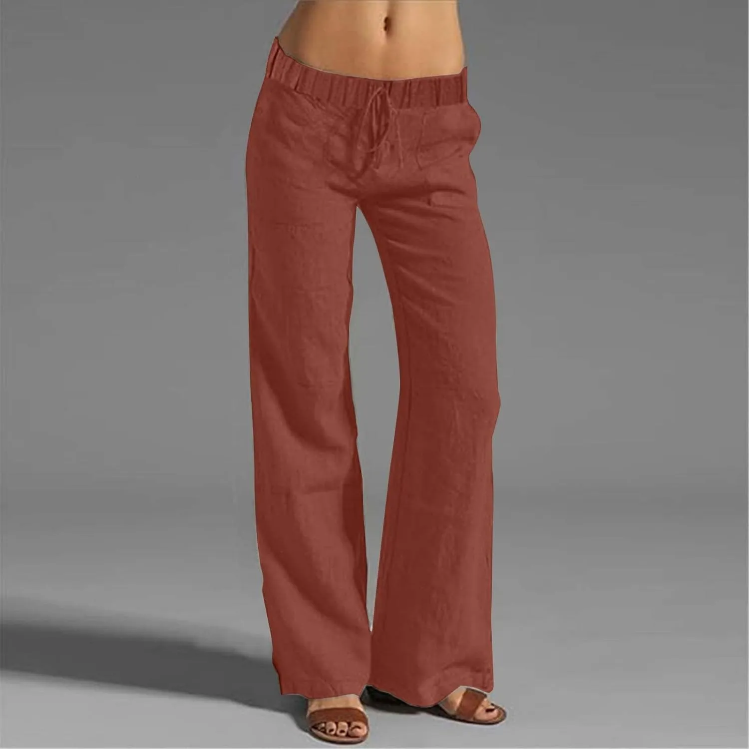 Plus Size Linen Pants for Women Capri Pants Cotton High Waisted Trousers Casual Summer Beach Lounge Trousers