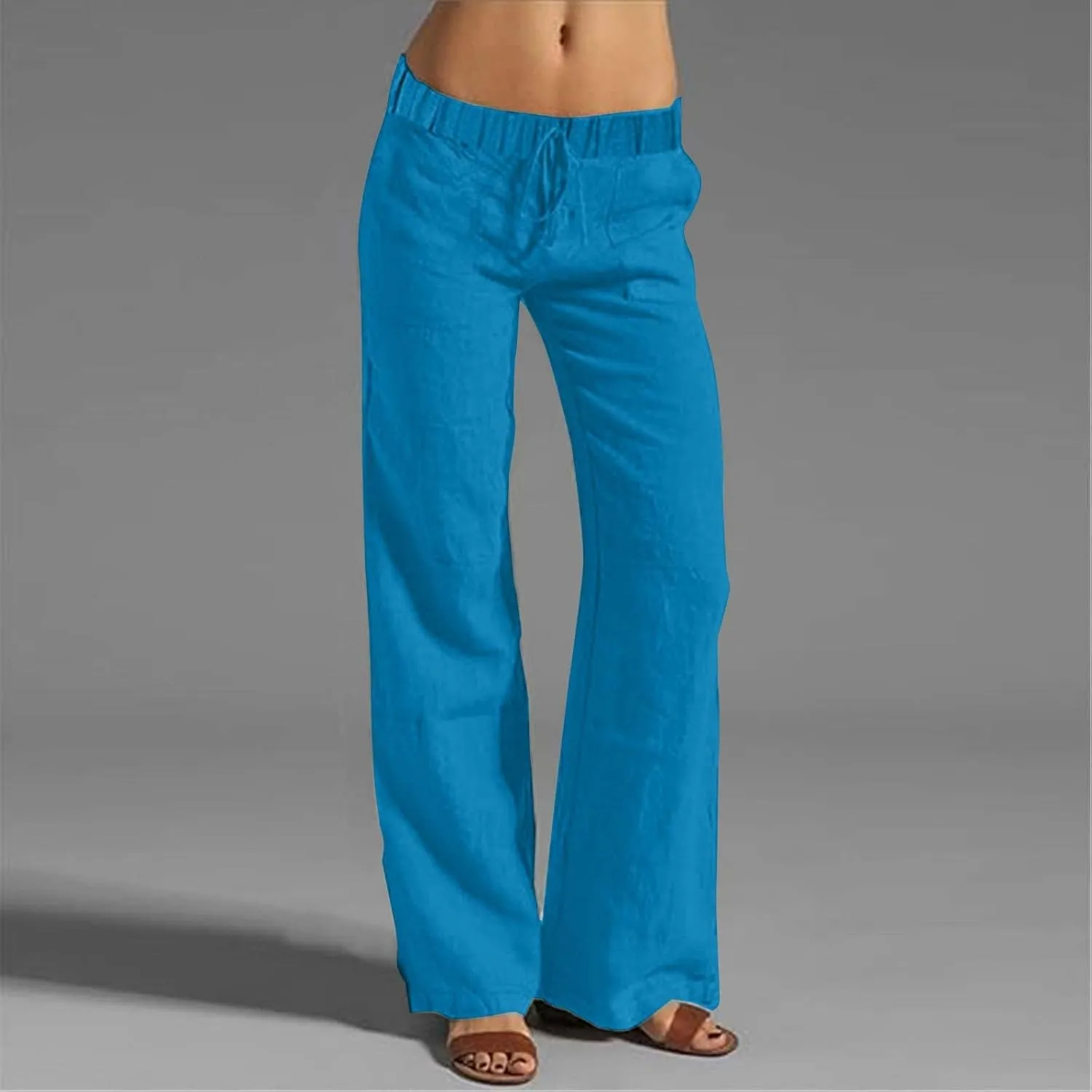Plus Size Linen Pants for Women Capri Pants Cotton High Waisted Trousers Casual Summer Beach Lounge Trousers
