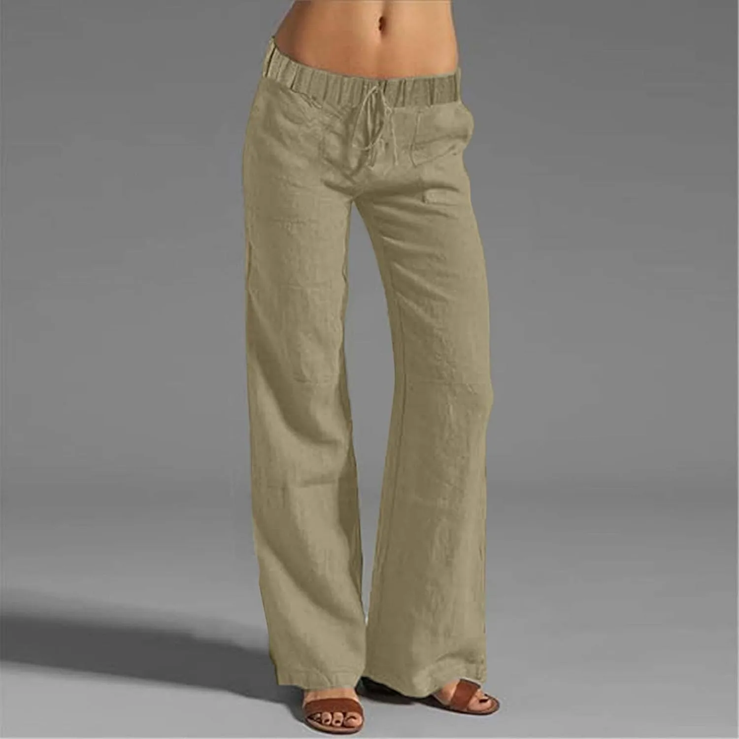 Plus Size Linen Pants for Women Capri Pants Cotton High Waisted Trousers Casual Summer Beach Lounge Trousers