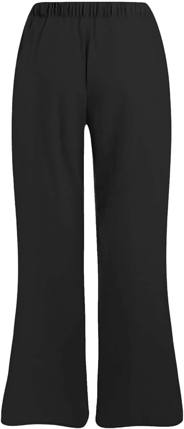 Plus Size Linen Pants for Women Capri Pants Cotton High Waisted Trousers Casual Summer Beach Lounge Trousers