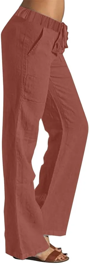 Plus Size Linen Pants for Women Capri Pants Cotton High Waisted Trousers Casual Summer Beach Lounge Trousers