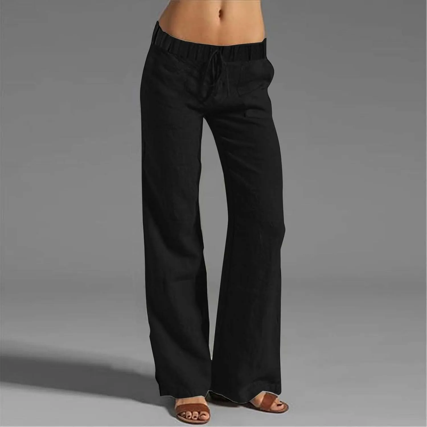 Plus Size Linen Pants for Women Capri Pants Cotton High Waisted Trousers Casual Summer Beach Lounge Trousers