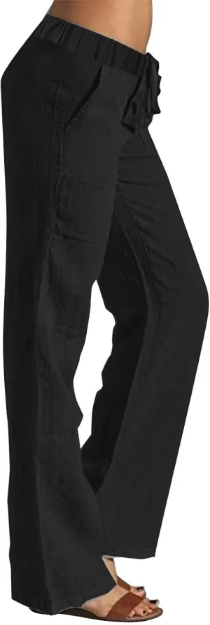 Plus Size Linen Pants for Women Capri Pants Cotton High Waisted Trousers Casual Summer Beach Lounge Trousers