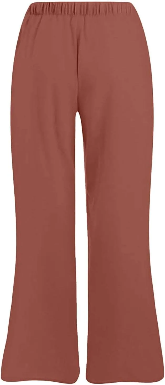 Plus Size Linen Pants for Women Capri Pants Cotton High Waisted Trousers Casual Summer Beach Lounge Trousers