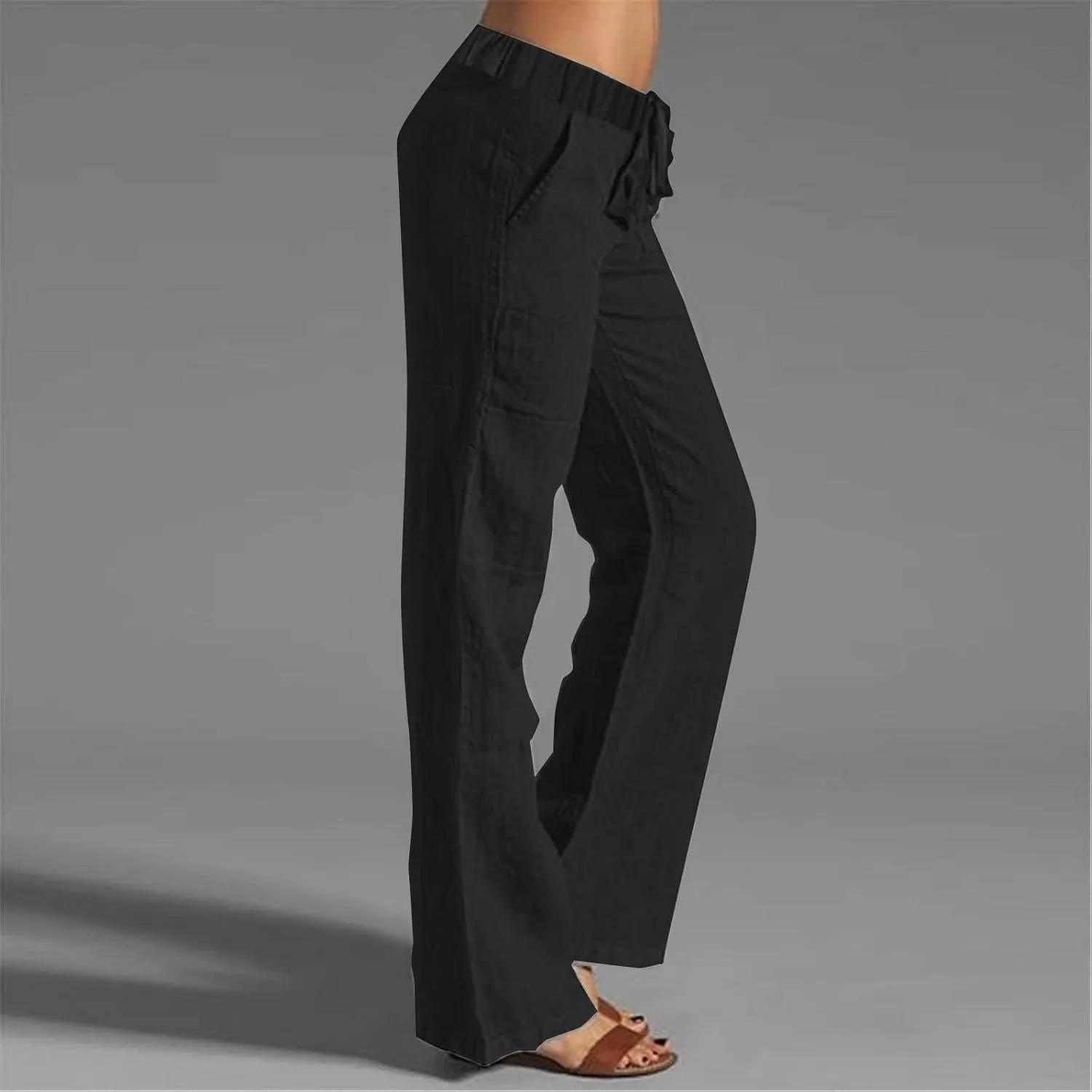 Plus Size Linen Pants for Women Capri Pants Cotton High Waisted Trousers Casual Summer Beach Lounge Trousers