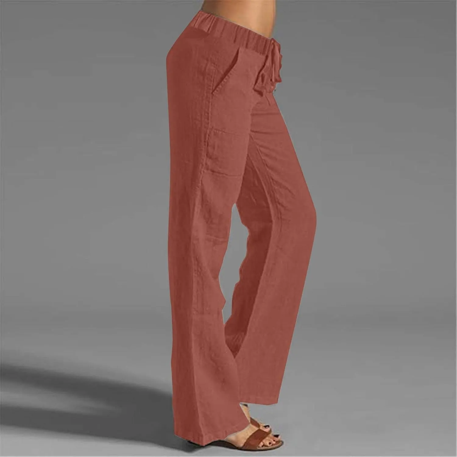 Plus Size Linen Pants for Women Capri Pants Cotton High Waisted Trousers Casual Summer Beach Lounge Trousers