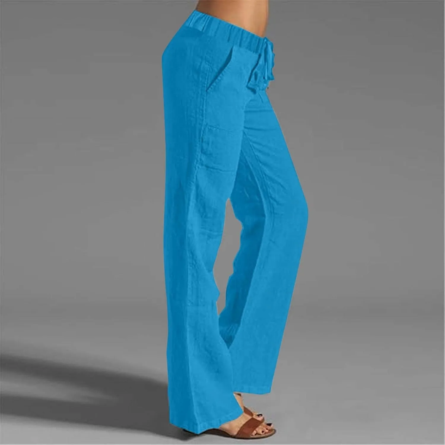 Plus Size Linen Pants for Women Capri Pants Cotton High Waisted Trousers Casual Summer Beach Lounge Trousers