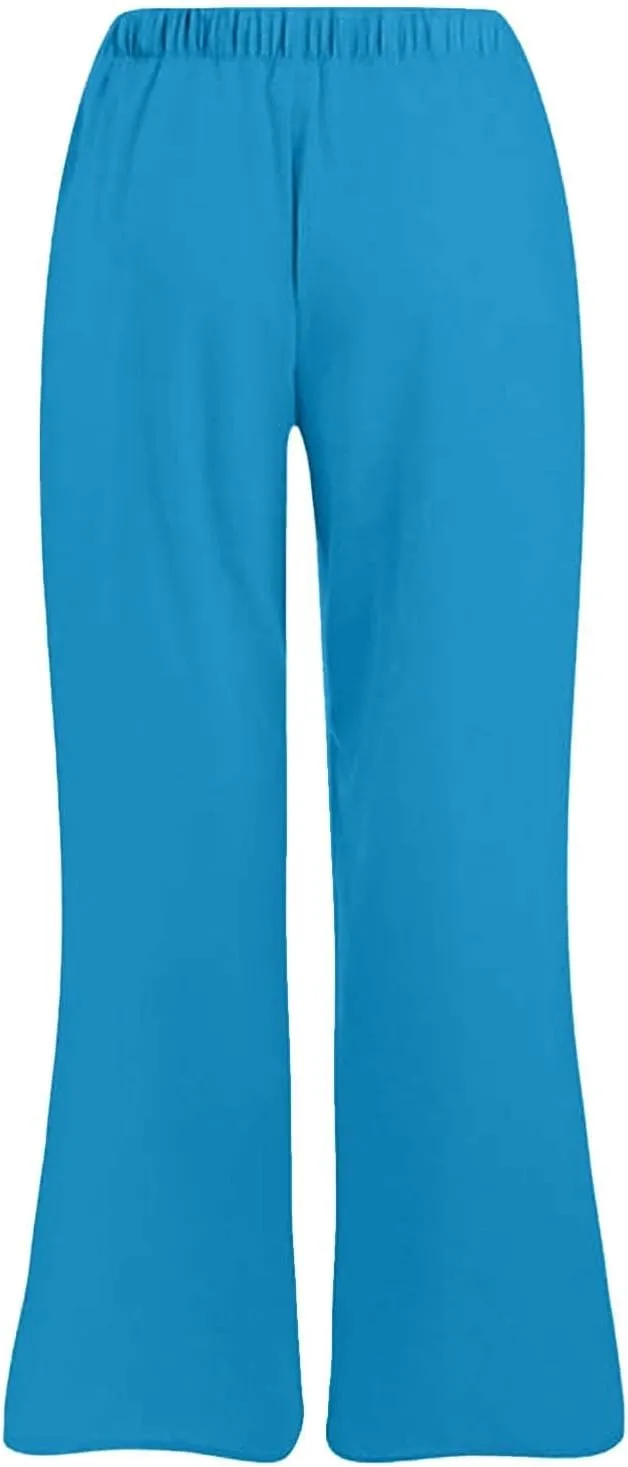 Plus Size Linen Pants for Women Capri Pants Cotton High Waisted Trousers Casual Summer Beach Lounge Trousers