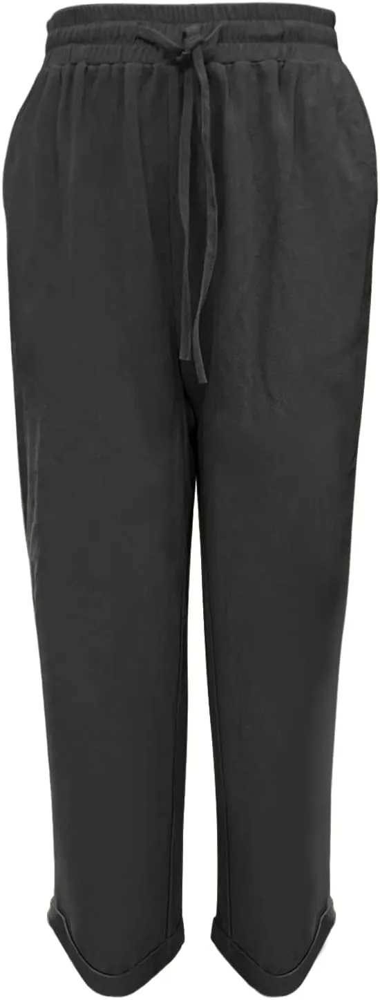 Plus Size Linen Pants for Women Drawstring Straight Lightweight Trousers with Pockets Solid Casual Loose Lounge Pants