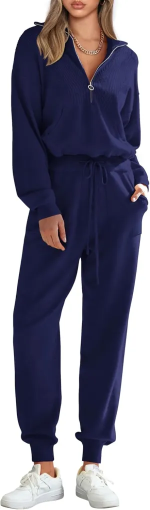 PRETTYGARDEN Women's 2 Piece Sweater Set Pullover Zip Up Sweatshirt Jogger Sweatpants Tracksuit Casual Outfit