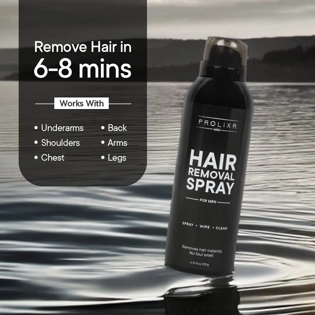 Prolixr Hair Removal cream Spray for Men | Made Safe Certified | Pleasant Smell | Painless Body Hair Removal spray For Chest, Back, Legs & Under Arms (200 ml)