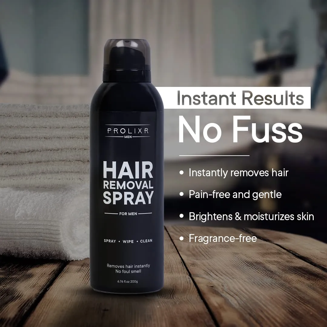Prolixr Hair Removal cream Spray for Men | Made Safe Certified | Pleasant Smell | Painless Body Hair Removal spray For Chest, Back, Legs & Under Arms (200 ml)