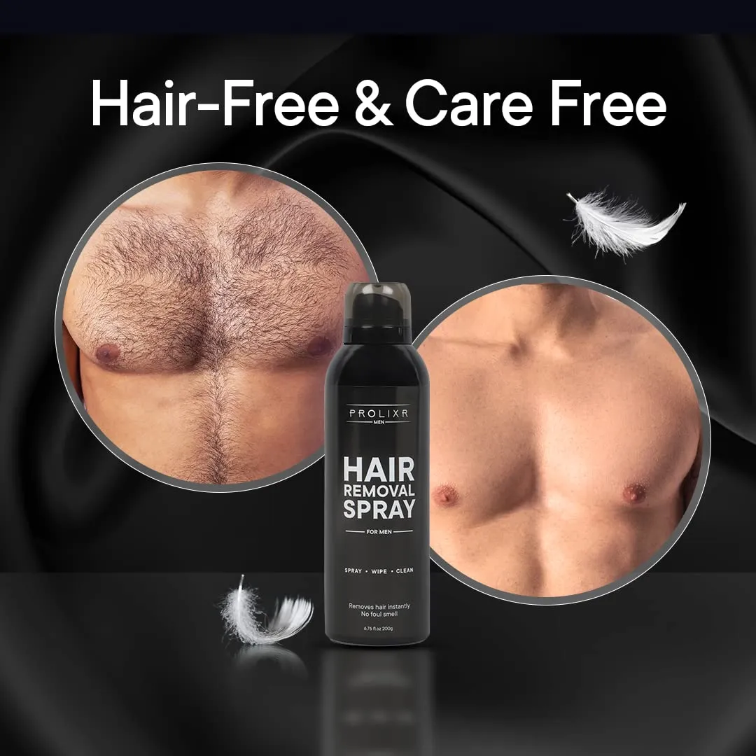 Prolixr Hair Removal cream Spray for Men | Made Safe Certified | Pleasant Smell | Painless Body Hair Removal spray For Chest, Back, Legs & Under Arms (200 ml)