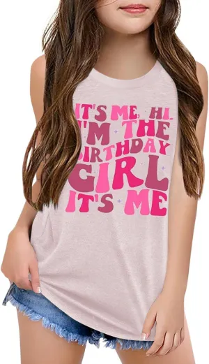 Qbily Tank Tops for Girls Kids Summer Casual Cute Sleeveless Crewneck Graphic T Shirt 5-14 Years
