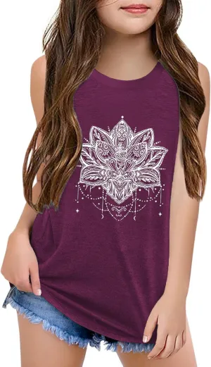 Qbily Tank Tops for Girls Kids Summer Casual Cute Sleeveless Crewneck Graphic T Shirt 5-14 Years