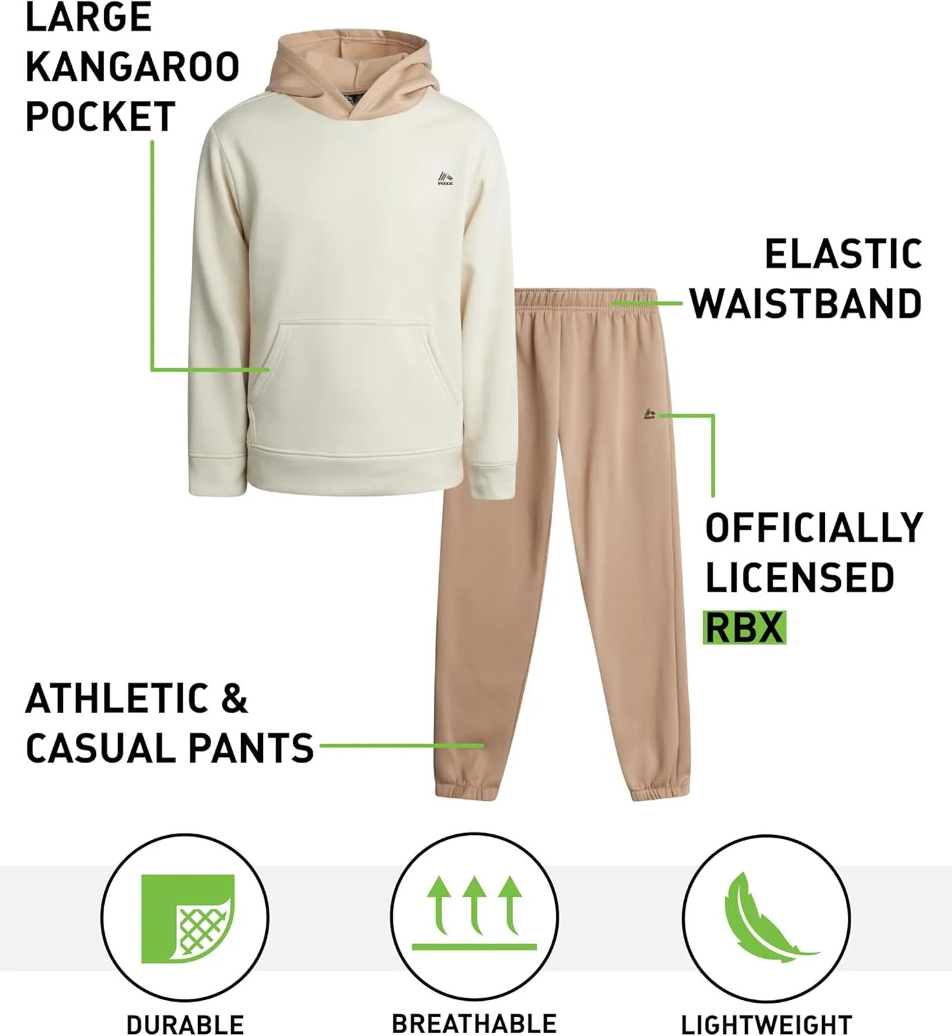 RBX Boys' Active Sweatsuit Set - 2 Piece Performance Fleece Pullover Hoodie Sweatshirt and Jogger Sweatpants (Sizes: 2T-12)
