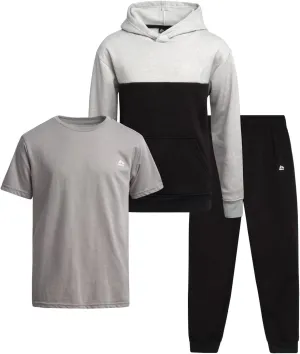 RBX Boys' Active Sweatsuit Set - 3 Piece Fleece Pullover Hoodie, Athletic T-shirt, and Jogger Sweatpants Set (Sizes: 2T-12)