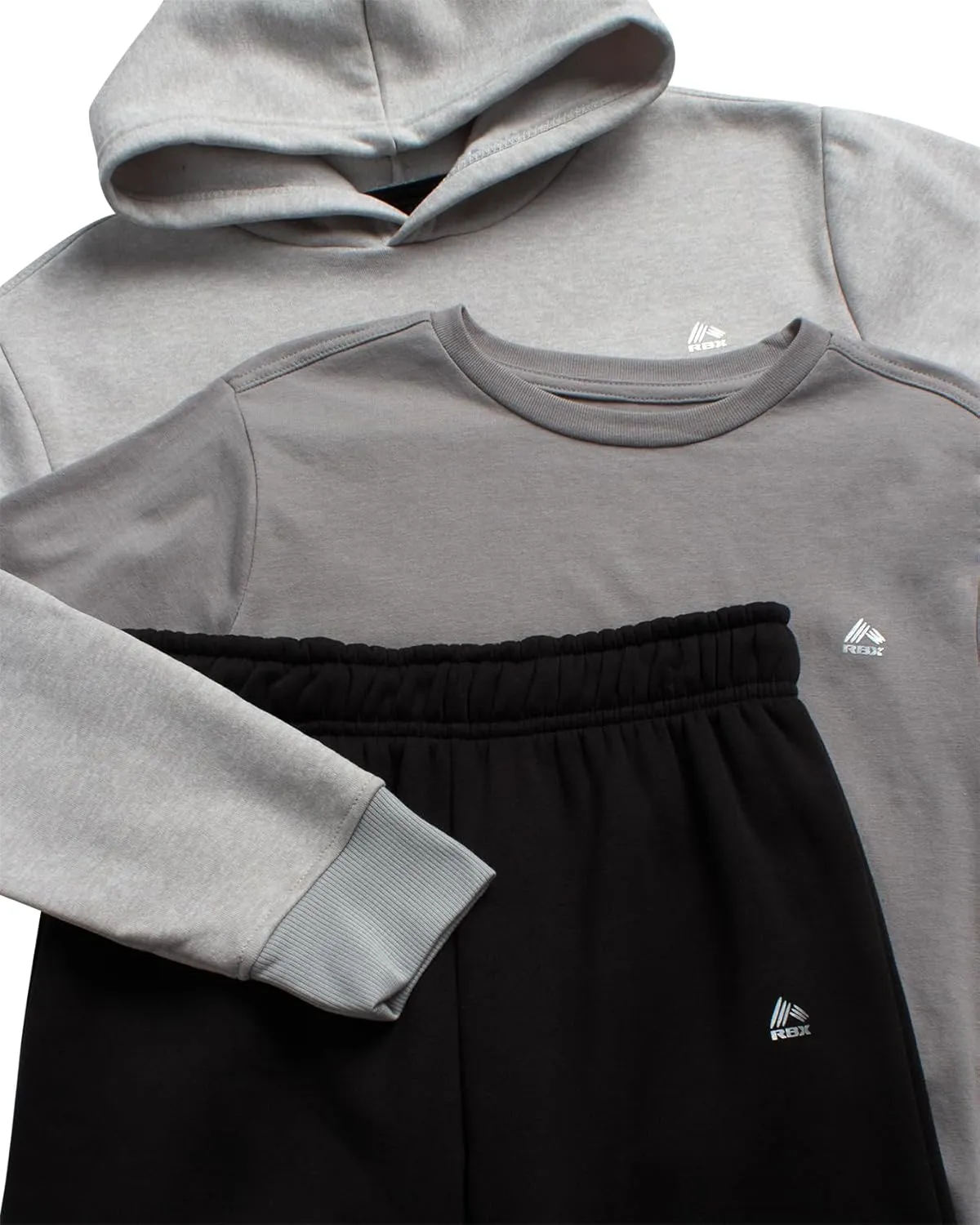 RBX Boys' Active Sweatsuit Set - 3 Piece Fleece Pullover Hoodie, Athletic T-shirt, and Jogger Sweatpants Set (Sizes: 2T-12)