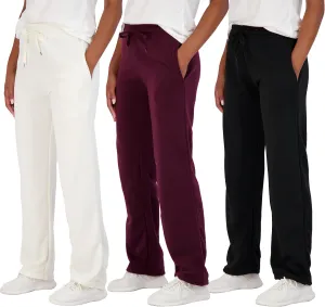 Real Essentials 3 Pack: Women's Relaxed Fit Fleece Open Bottom Sweatpants - Casual Athleisure (Available in Plus)