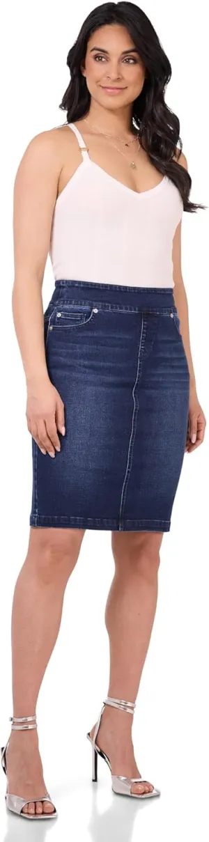 REKUCCI Womens Ease into Comfort Pull-On Stretch Denim Skirt  Soft Jean Fabric, Flattering Slim Fit, All-Day Comfort