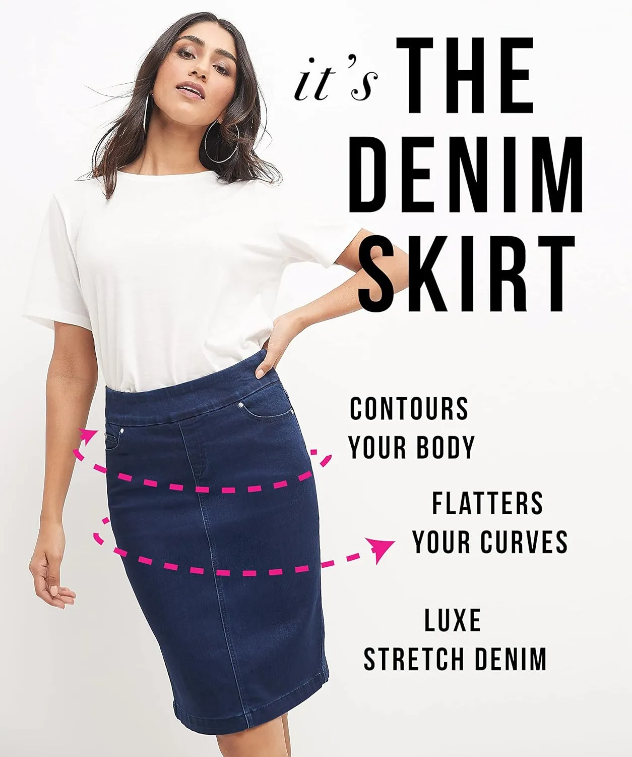 REKUCCI Womens Ease into Comfort Pull-On Stretch Denim Skirt  Soft Jean Fabric, Flattering Slim Fit, All-Day Comfort