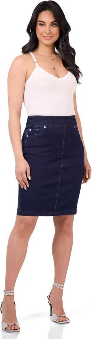 REKUCCI Womens Ease into Comfort Pull-On Stretch Denim Skirt  Soft Jean Fabric, Flattering Slim Fit, All-Day Comfort