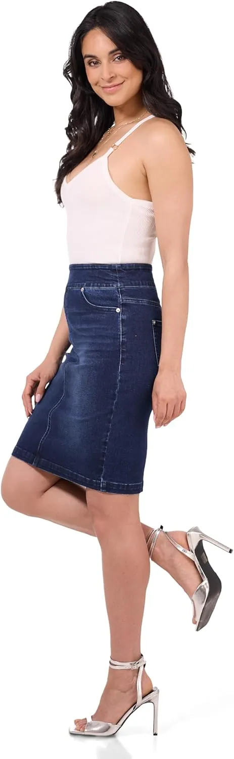 REKUCCI Womens Ease into Comfort Pull-On Stretch Denim Skirt  Soft Jean Fabric, Flattering Slim Fit, All-Day Comfort
