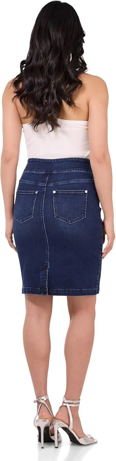 REKUCCI Womens Ease into Comfort Pull-On Stretch Denim Skirt  Soft Jean Fabric, Flattering Slim Fit, All-Day Comfort