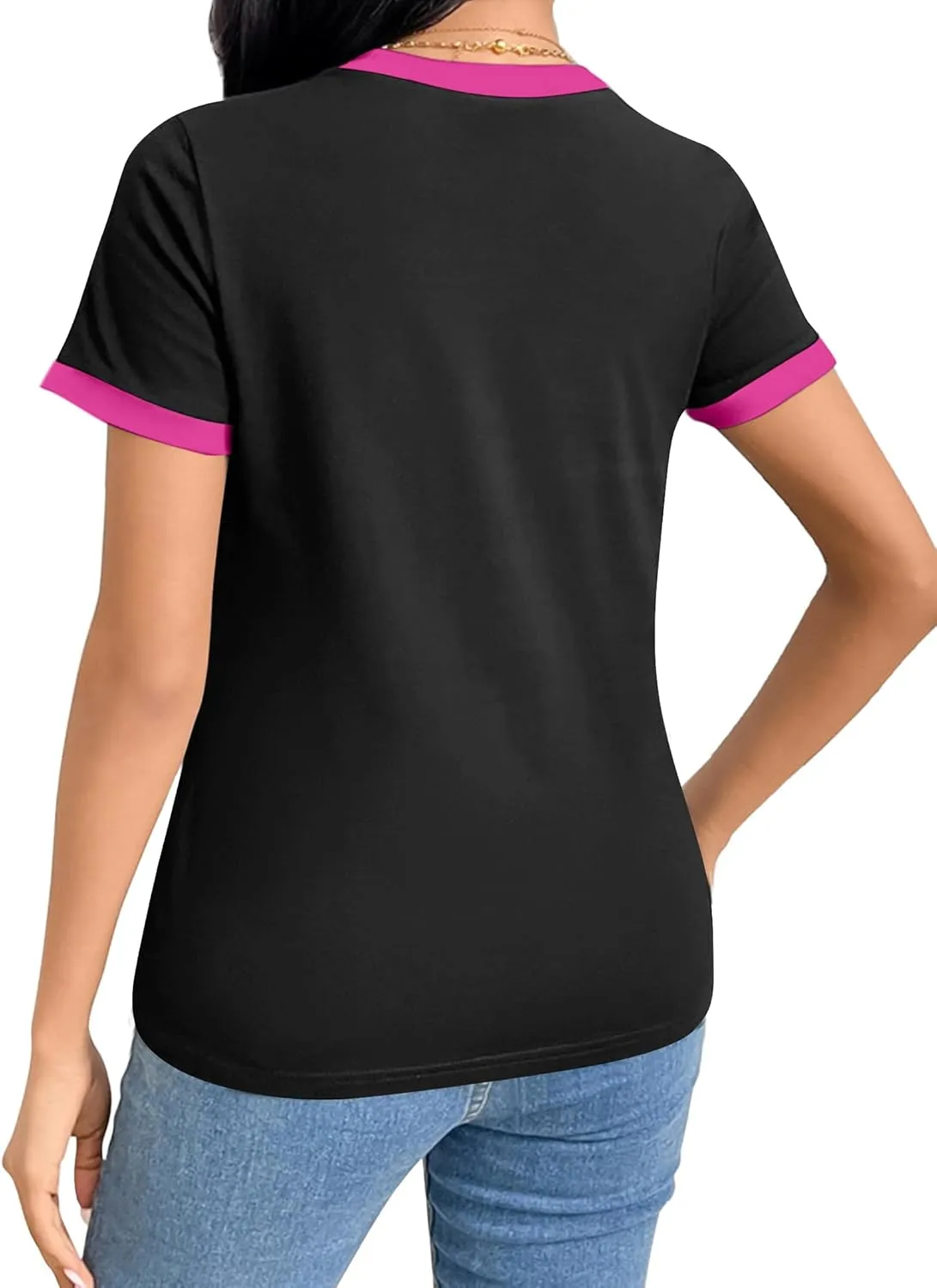 Remidoo Womens Ringer Tee Crew Neck Color Block Casual Summer Short Sleeve T Shirt